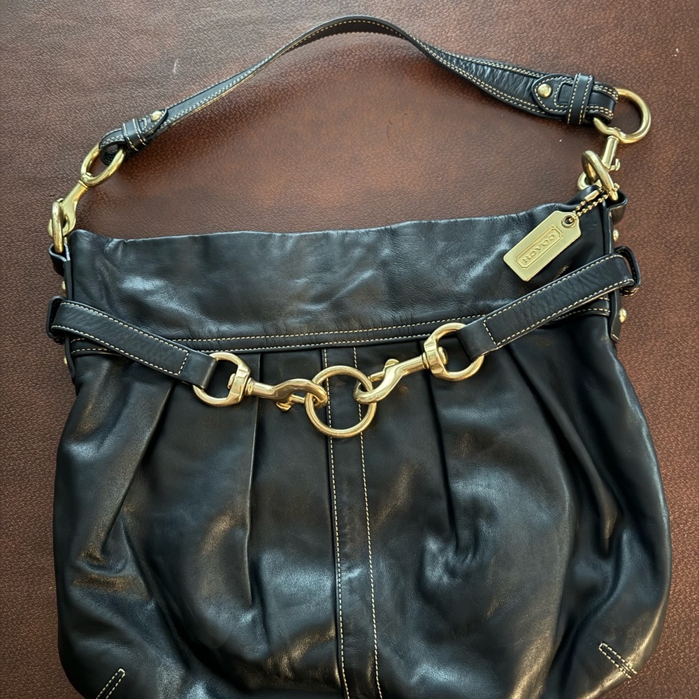 Black vintage  leather coach purse medium with gold hardware